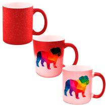 Caneca Mágica Glitter Vermelha de Porcelana 325ml LGBT Bulldog Colorido