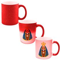 Caneca Mágica Glitter Vermelha de Porcelana 325ml Nossa Senhora Aparecida