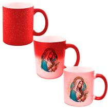 Caneca Mágica Glitter Vermelha de Porcelana 325ml Santa Nossa Senhora da Rosa Mistica Igreja Catolica 15