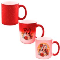 Caneca Mágica Glitter Vermelha de Porcelana 325ml Santa Nossa Senhora da Rosa Mistica Igreja Catolica 5