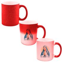 Caneca Mágica Glitter Vermelha de Porcelana 325ml Santo Nossa Senhora de Fatima Igreja Catolica 16