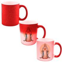 Caneca Mágica Glitter Vermelha de Porcelana 325ml Santo Nossa Senhora de Fatima Igreja Catolica 19