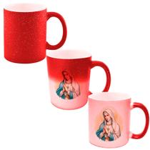 Caneca Mágica Glitter Vermelha de Porcelana 325ml Santo Nossa Senhora de Fatima Igreja Catolica 9