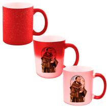 Caneca Mágica Glitter Vermelha de Porcelana 325ml Santo Sao Francisco de Assis Igreja Catolica 3