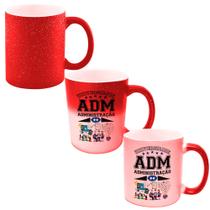 Caneca Mágica Glitter Vermelha de Porcelana 325ml Universidade Adm Administracao