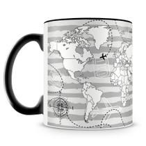 Caneca Mapa Mundi Para Colorir Personalizada - Preta