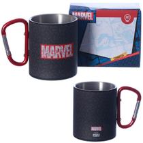 Caneca Marvel Preta Aço Inox Com Mosquetão 300Ml Oficial