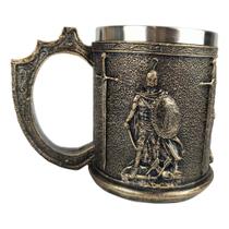 Caneca Medieval Artesanal Templários 3D em Resina Copo em Aço Inox Grande Térmico Chopp 400ML