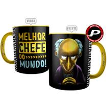 Caneca Melhor Chefe do Mundo - Xícara Irónica Presente Chefe Burns Best Big Boss Divertida Engraçada