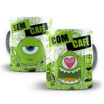 Caneca Mike Wazowski Monstros SA Com Café Sem Café Porcelana