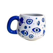 Caneca Mini Bojuda 210Ml Branco / Azul - Olhos E Mãos Azuis