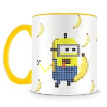 Caneca Minions 8 Bits com Estampa de Banana - Porcelana de Alto Brilho
