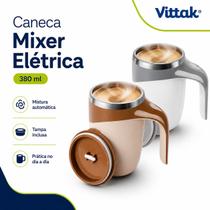 Caneca Mixer Elétrica Copo Mistura 380ml Com Tampa Marrom e Branca Vittak Caneca Mixer Elétrica Copo Mistura 380ml Com Tampa Marrom e Branca Vittak