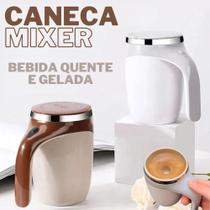 Caneca Mixer Inox Automática Xícara Elétrica 380ml Misturador de Bebidas Quente e Gelada Pilha Com Tampa