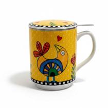 Caneca Mug com Infusor em Porcelana Egan Cocorico Amarelo 350ml: Vitalidade e Estilo para seu Chá