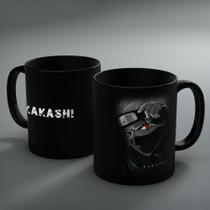 Caneca Naruto Kakashi 100% Preta - Cerâmica de Alta Qualidade 325ml