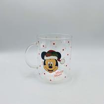Caneca Natalina Mickey com Poá em Vidro Borossilicato 470ml