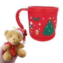 Caneca Natalino 200ml + Urso de Pelucia Enfeite Árvore Natal