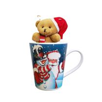 Caneca Natalino 350ml + Urso De Pelucia Enfeite Árvore Natal