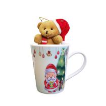 Caneca Natalino 350ml + Urso De Pelucia Enfeite Árvore Natal