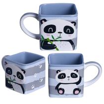 Caneca Panda Pandinha 3D Cubo Quadrada Cerâmica 300ML - Zona Criativa