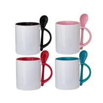 Caneca para Sublimação de Porcelana Branca com Alça, Interior e Colher Color - 330ml