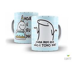 Caneca parabéns flork, ainda bem que não é todo dia, azul