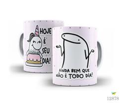 Caneca parabéns flork, ainda bem que não é todo dia, rosa