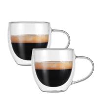 Caneca Parede Dupla Xicara Vidro Café Chá 250ML 2Uni C/Alça - AllMix Caneca Parede Dupla Xicara Vidro Café Chá 250ML 2Uni C/Alça - AllMix