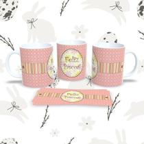 Caneca Páscoa 17 em Porcelana 325 ml Decorada Tema Festivo para Café Chá e Sucos Compatível