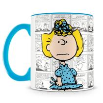 Caneca Peanuts Sally - Porcelana Personalizada com Alça Azul