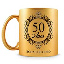 Caneca Perolada Dourada Bodas de Ouro Mod.2 Personalizada com Nome