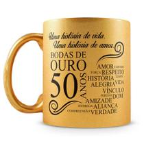 Caneca Perolada Dourada Bodas de Ouro Personalizada para 50 Anos de Casamento
