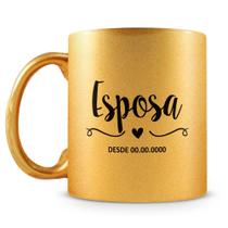 Caneca Perolada Dourada Personalizada - Esposa (Com Data) Caneca Perolada Dourada Personalizada - Esposa (Com Data)