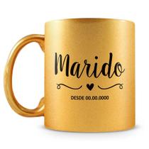 Caneca Perolada Dourada Personalizada - Marido (Com Data)
