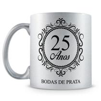 Caneca Perolada Prata para Bodas de Prata Mod.2 com Nome Personalizado