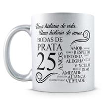 Caneca Perolada Prata para Bodas de Prata Personalizada com Nome - 325ml