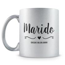 Caneca Perolada Prata Personalizada - Marido (Com Data)