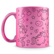 Caneca Perolada Rosa com Estampa de Unicórnios - Porcelana de Alta Resistência Caneca Perolada Rosa com Estampa de Unicórnios - Porcelana de Alta Resistência