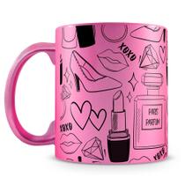 Caneca Perolada Rosa com Estampa Diva - Porcelana de Alto Brilho