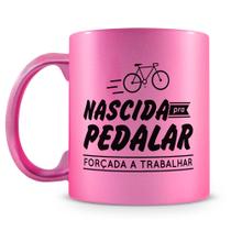 Caneca Perolada Rosa de Porcelana com Estampa de Ciclista - Ideal para Presentes Caneca Perolada Rosa de Porcelana com Estampa de Ciclista - Ideal para Presentes