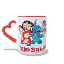 Caneca Personalizada Alça de coração Vermelho Lilo Stitch