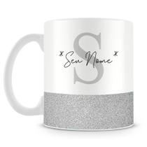 Caneca Personalizada Base Glitter Prata com Nome
