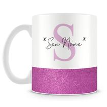 Caneca Personalizada Base Glitter Roxo com Nome - 325ml
