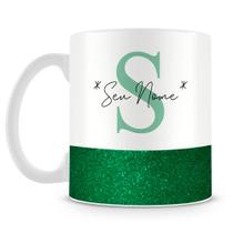Caneca Personalizada Base Glitter Verde com Nome