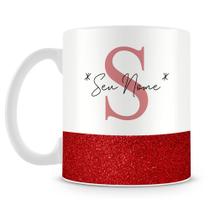 Caneca Personalizada Base Glitter Vermelho com Nome