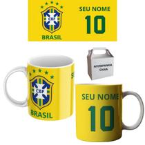 Caneca Personalizada Brasil Copa do Mundo Nome Porcelana 325ml Caneca Personalizada Brasil Copa do Mundo Nome Porcelana 325ml