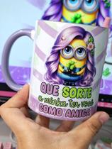 Caneca Personalizada Cerâmica Alça Colorida Minions que Sorte Ter você Como Amiga