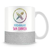 Caneca Personalizada com Base Glitter Prata - Personalize do Seu Jeito