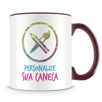 Caneca Personalizada com Interior e Alça Marrom - Crie a Sua do Seu Jeito